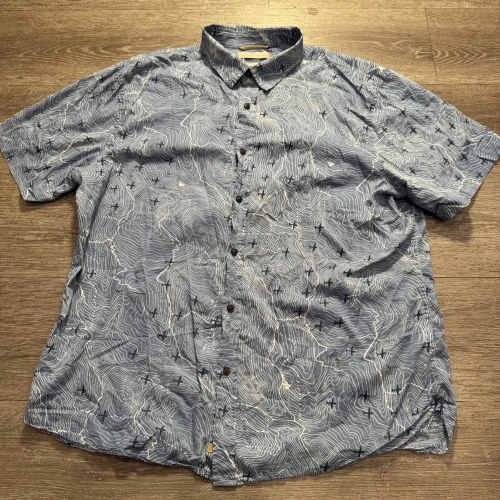 Banana Republic Shirt Men XL Blue Topographic Map Cotton Aviation Pilot Heritage